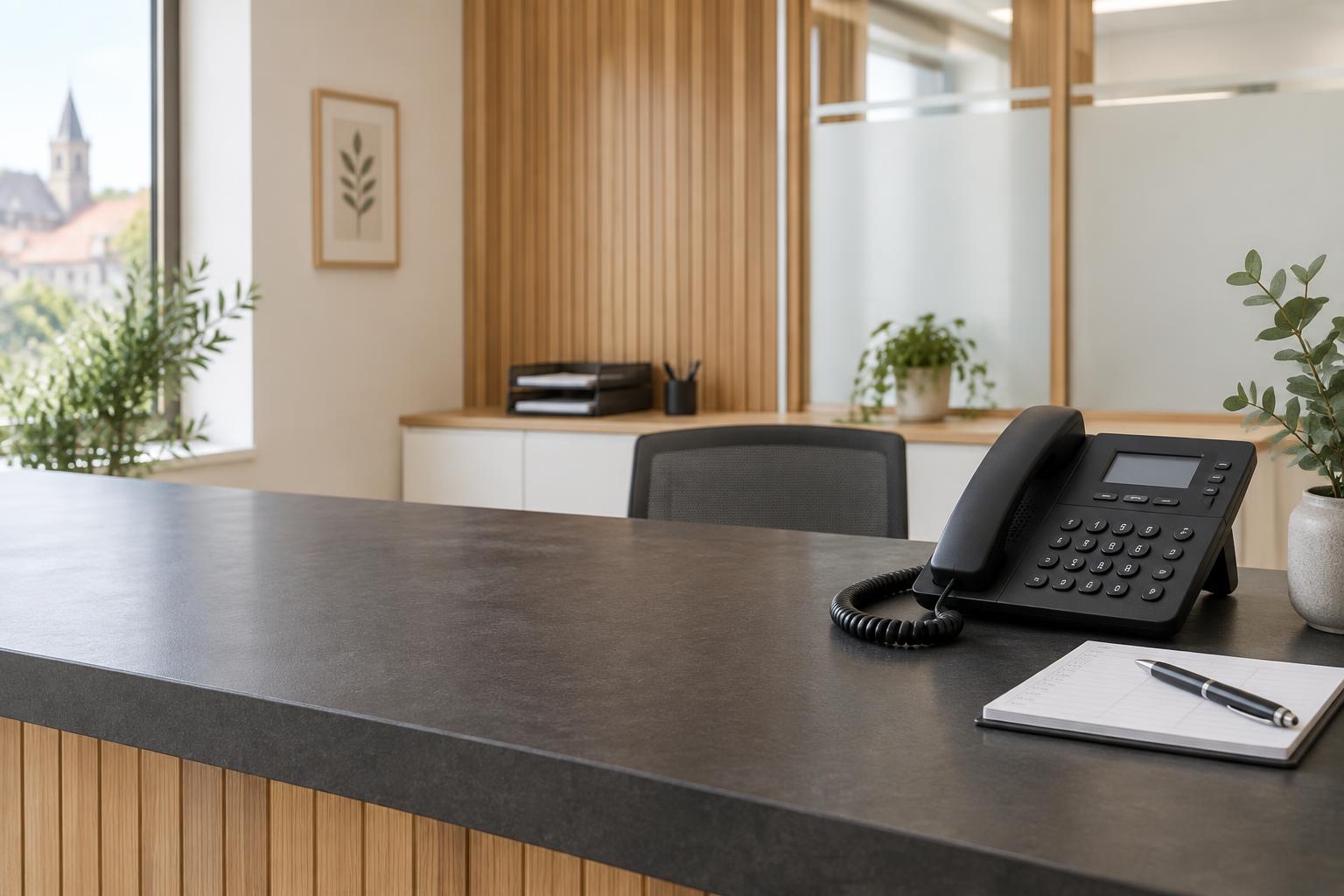 Empfangstresen mit Telefon und Terminkalender
